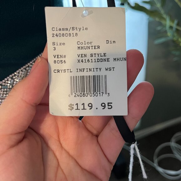 David's Bridal Hunter Green Sequined Waist Cutout Gown - Picture 7 of 7